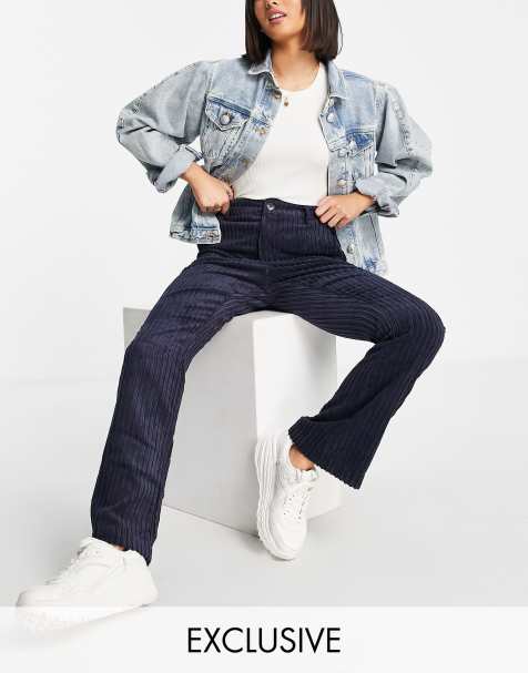 Only Exclusive cord flare trouser in navy 