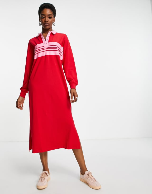 Only exclusive jersey polo midi dress in red stripe