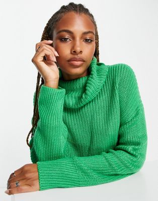 Only exclusive longline roll neck jumper in bright green