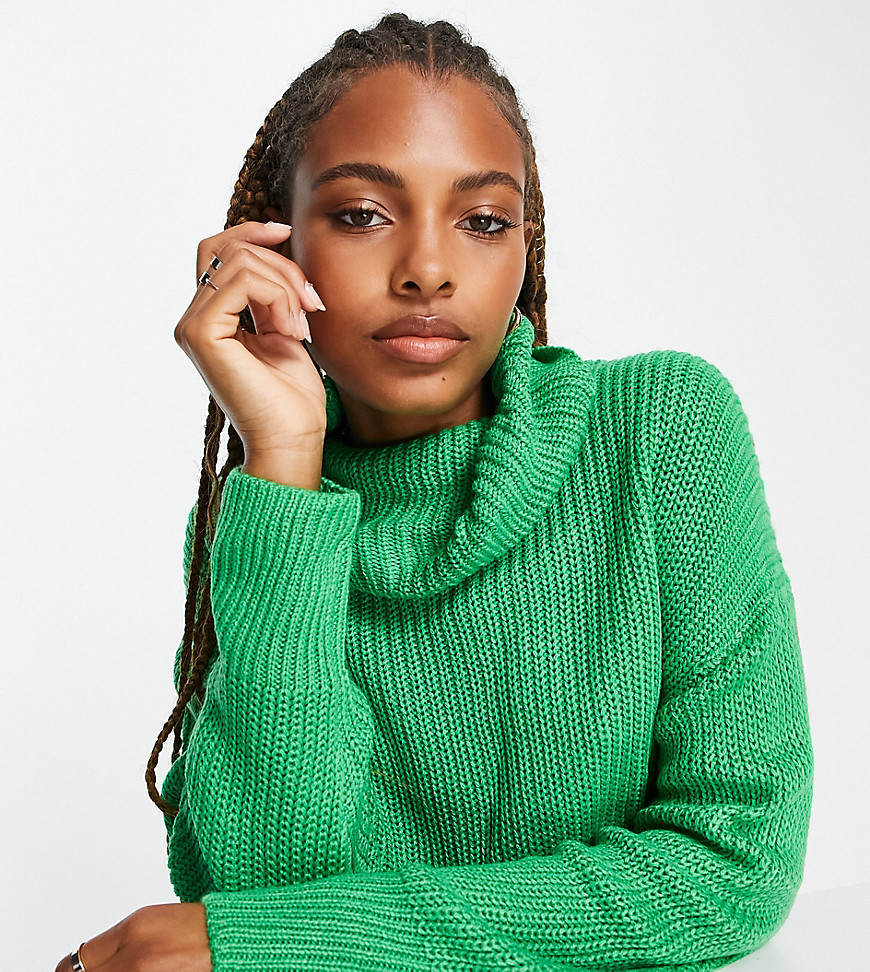 only exclusive longline roll neck jumper in bright green