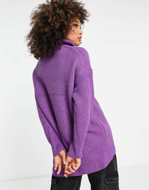 Only exclusive longline roll neck jumper in bright purple ASOS