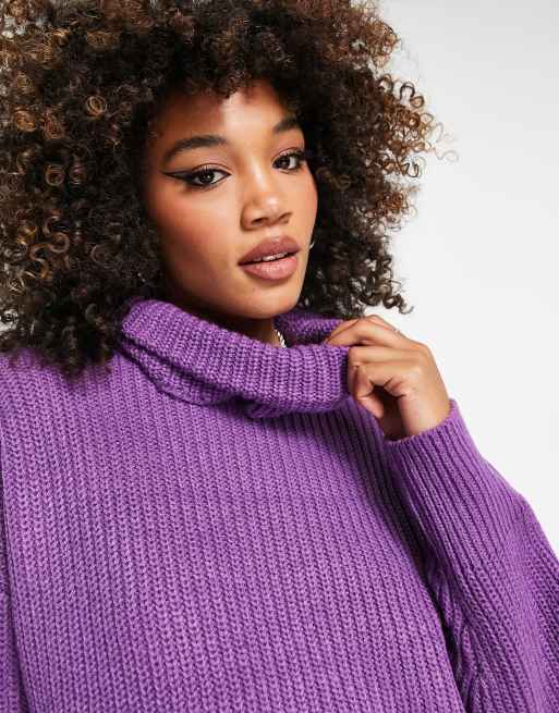 Only exclusive longline roll neck jumper in bright purple