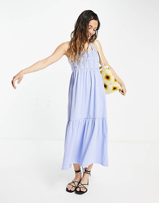 Dresses Only Exclusive maxi dress with lace detail in blue 