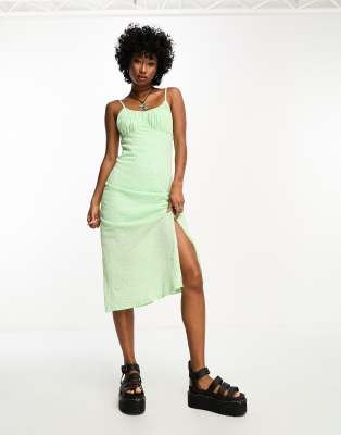 Only Exclusive Midi Dress With Side Slit In Green Floral