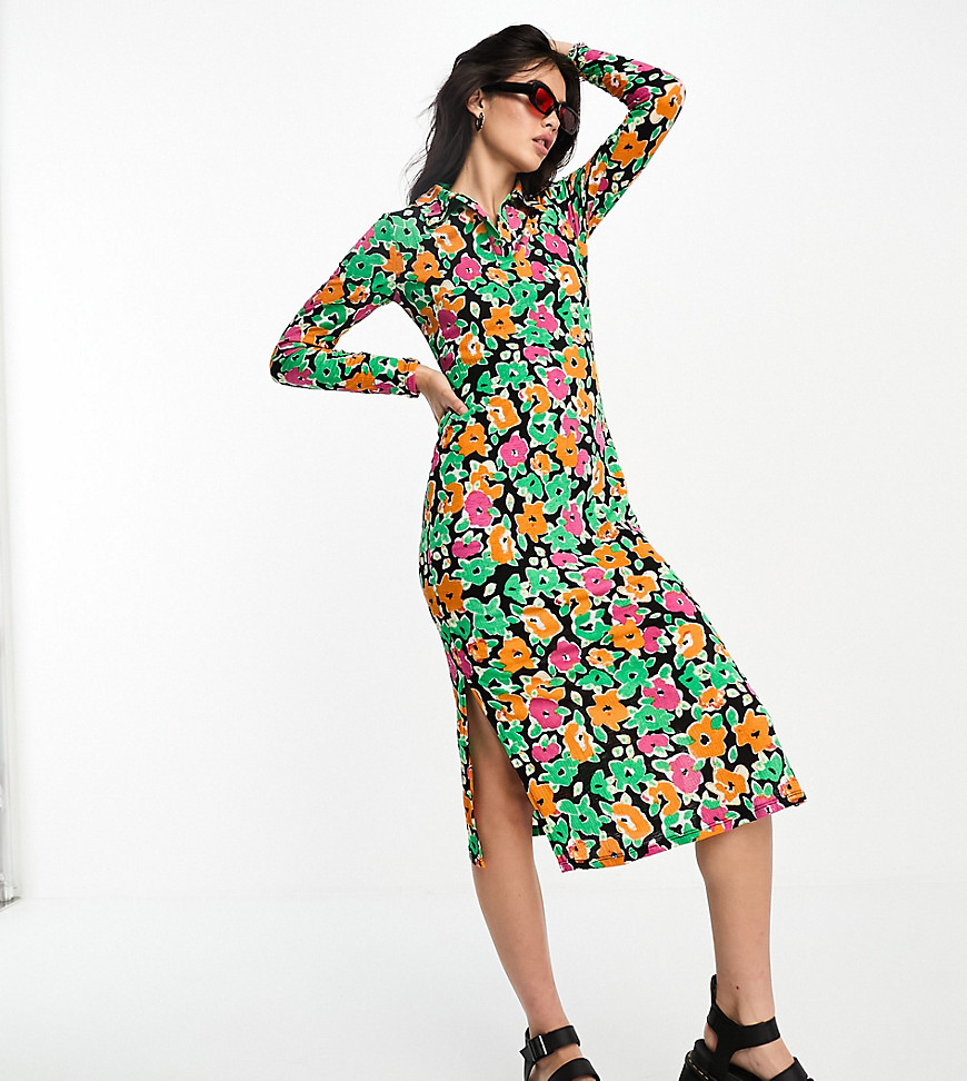 Only exclusive midi shirt dress in multi floral