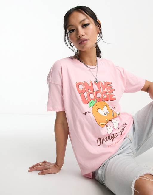 Only exclusive orange motif t-shirt in pale pink | ASOS