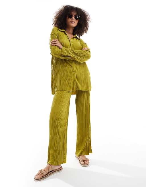 ONLY exclusive plisse trouser co-ord in green 
