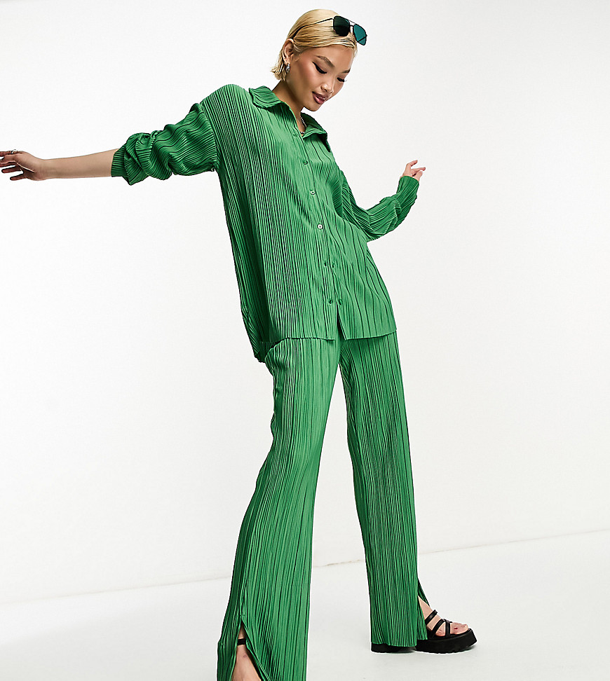 Only exclusive plisse wide leg pants in green - part of a set