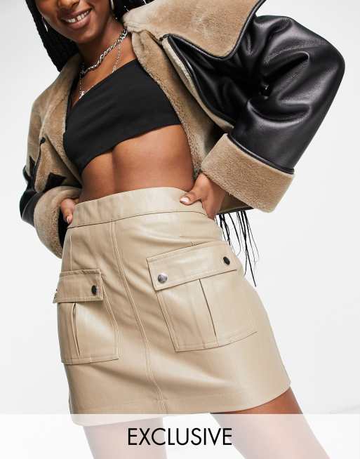 Faux leather mini 2024 skirt with pockets