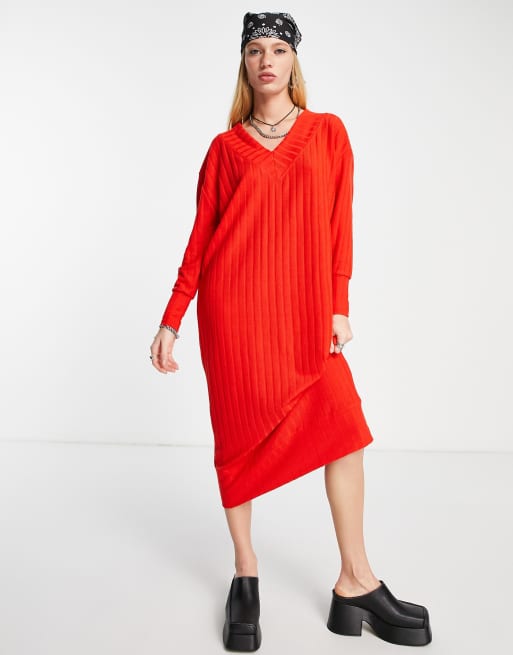 Only exclusive ribbed midi dress in bright red | ASOS