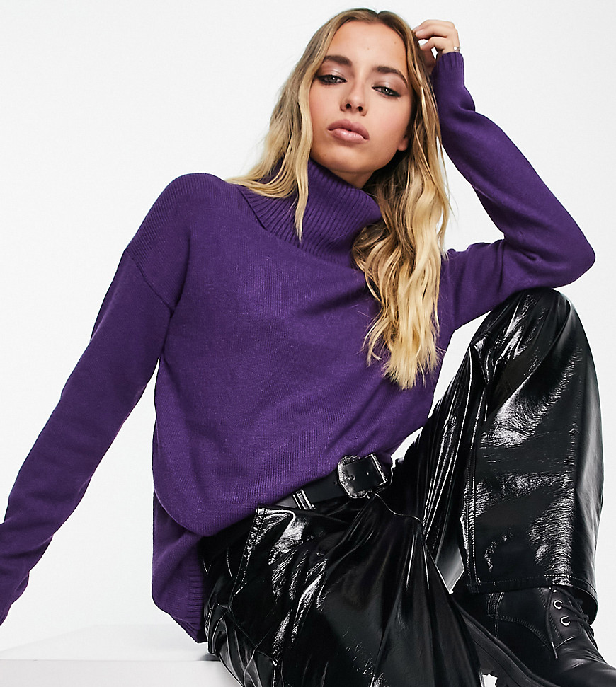 Only exclusive roll neck sweater in purple