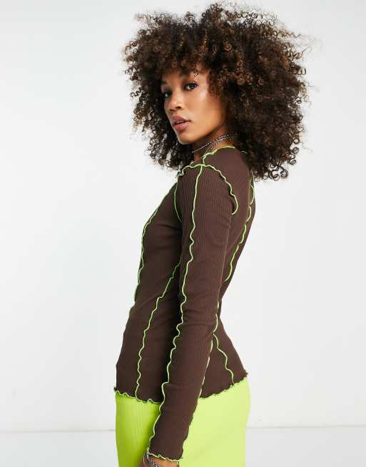 Only exposed seam top in chocolate brown