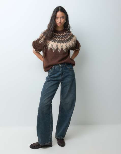 ONLY Fair Isle knitted jumper in brown - view 1