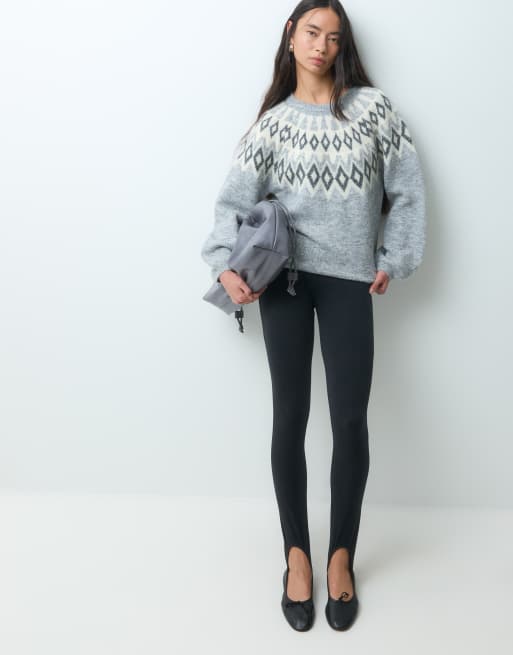 ONLY Fair Isle knitted jumper in grey, 3 of 5