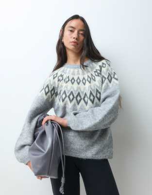 Only Fair Isle Knitted Sweater In Gray