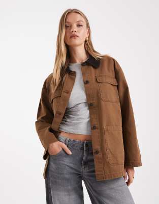 ONLY - Farmerjacke in Braun mit Cord-Kragen-Brown