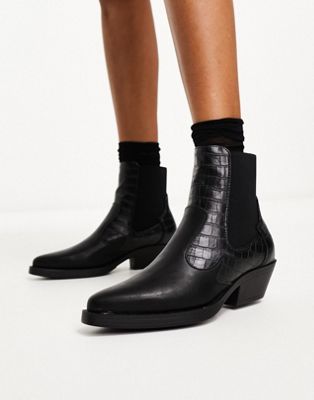 Only faux croc detail western boot in black - ASOS Price Checker