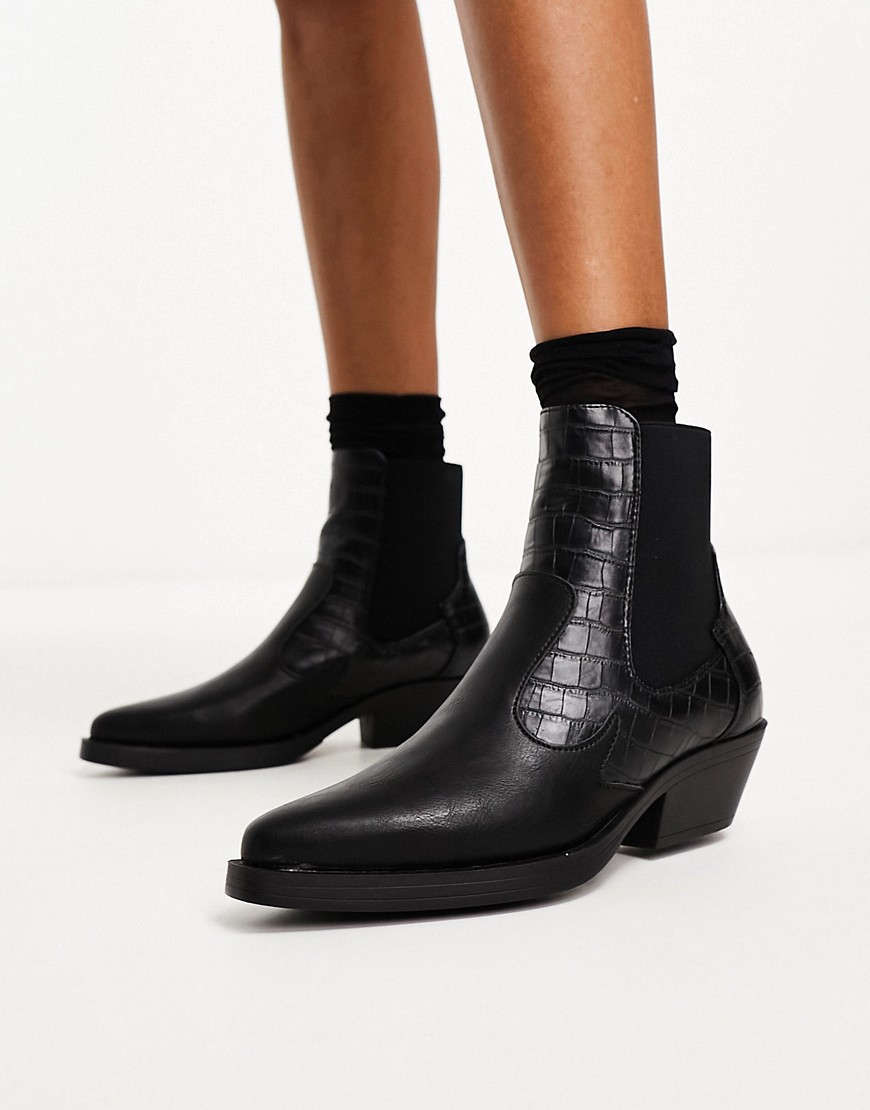 Only Heeled Western Ankle Boots In Black