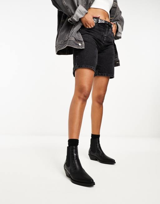 Only faux croc detail western boots in black , 4 of 4