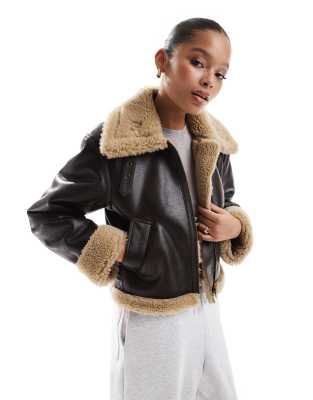 faux fur aviator jacket in brown