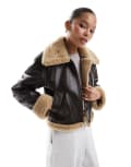 [ONLY] ONLY faux fur aviator jacket in brown 8 BROWN