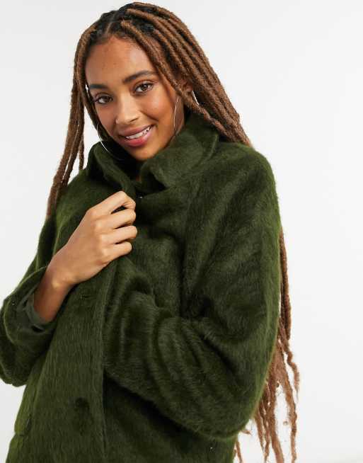 bekennen Beoefend constant Only faux fur coat with button front in green | ASOS