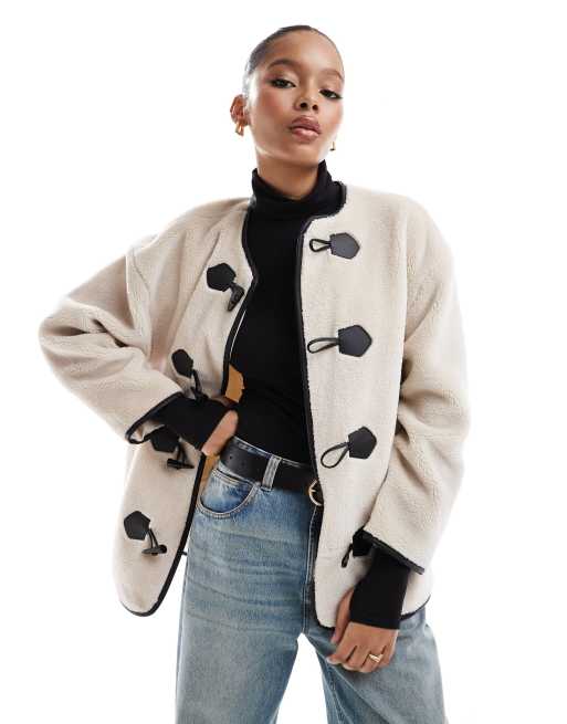 ONLY faux fur duffle coat in cream ASOS