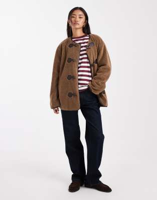 Only Faux Fur Duffle Coat In Brown