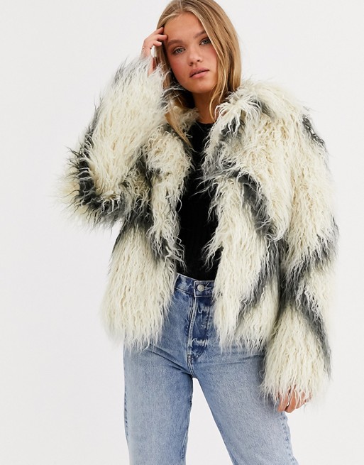 Only faux fur jacket in cream and black