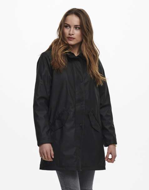 Only faux fur lined rain coat in black - view 1
