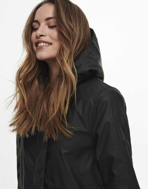 Only faux fur lined rain coat in black