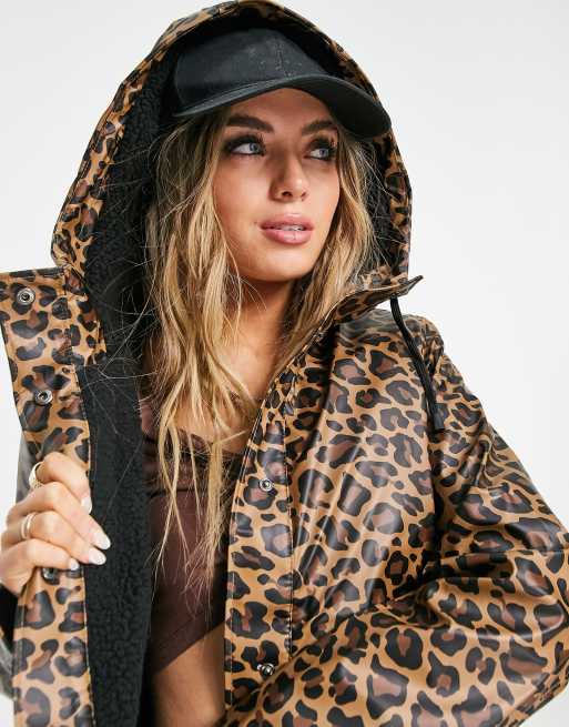 Leopard print raincoat store with hood