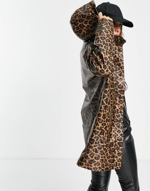 Only faux fur lined rain coat in leopard print