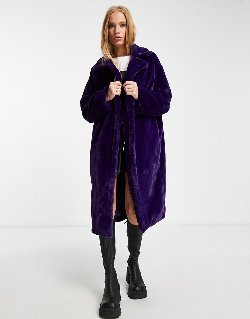 Only faux fur longline coat in purple
