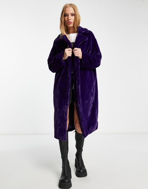 Only faux fur longline coat in purple | ASOS