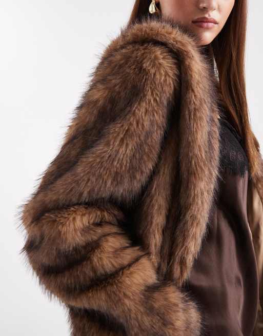 ONLY faux fur maxi coat in brown