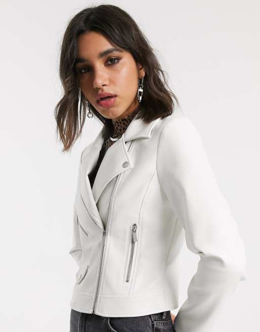 White faux leather outlet biker jacket