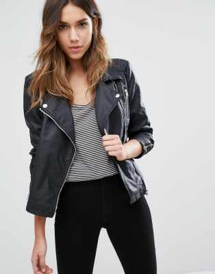 Unik Ladies Leather Jacket Only Faux Leather Biker Jacket With Zip Detail ASOS