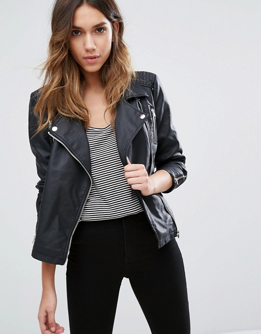Only Faux Leather Biker Jacket With Zip Detail | ASOS