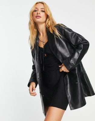 Only faux leather blazer in black