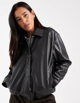 Only Faux Leather Bomber In Black