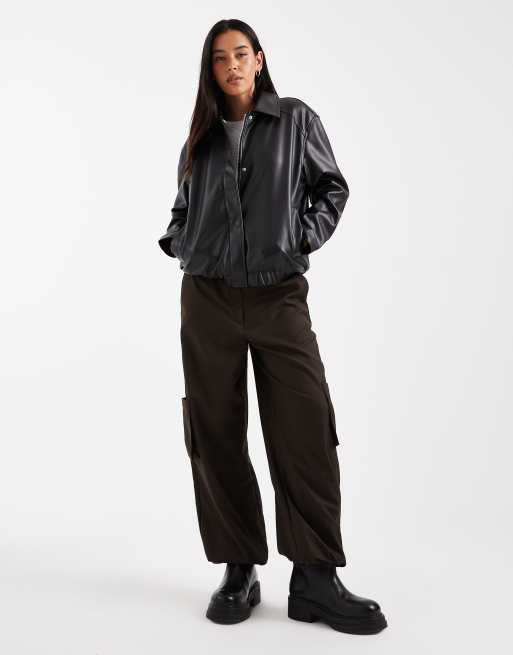 ONLY faux leather bomber jacket in black