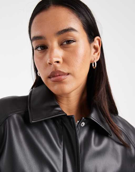 ONLY faux leather bomber jacket in black, 3 of 4