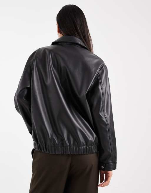 ONLY faux leather bomber jacket in black