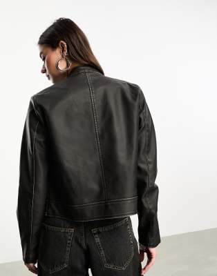 loose fit faux leather bomber jacket - Black | Weekday GB