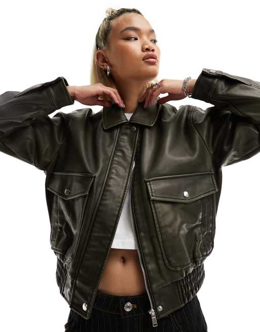 Faux Leather Bomber Jacket