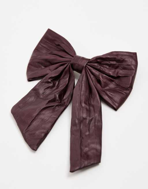 ONLY faux leather bow hair tie in dark burgundy, 2 of 3
