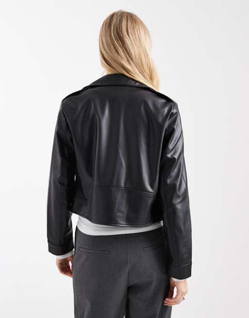 ONLY faux leather boxy moto jacket in black, 4 of 4