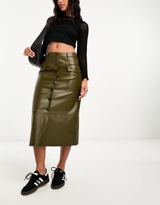 Leather pencil outlet skirt khaki