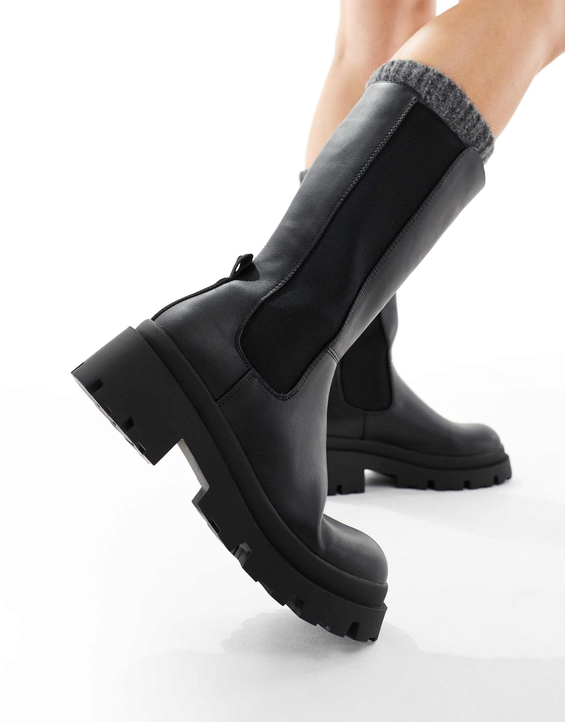 only faux leather chunky boots in black